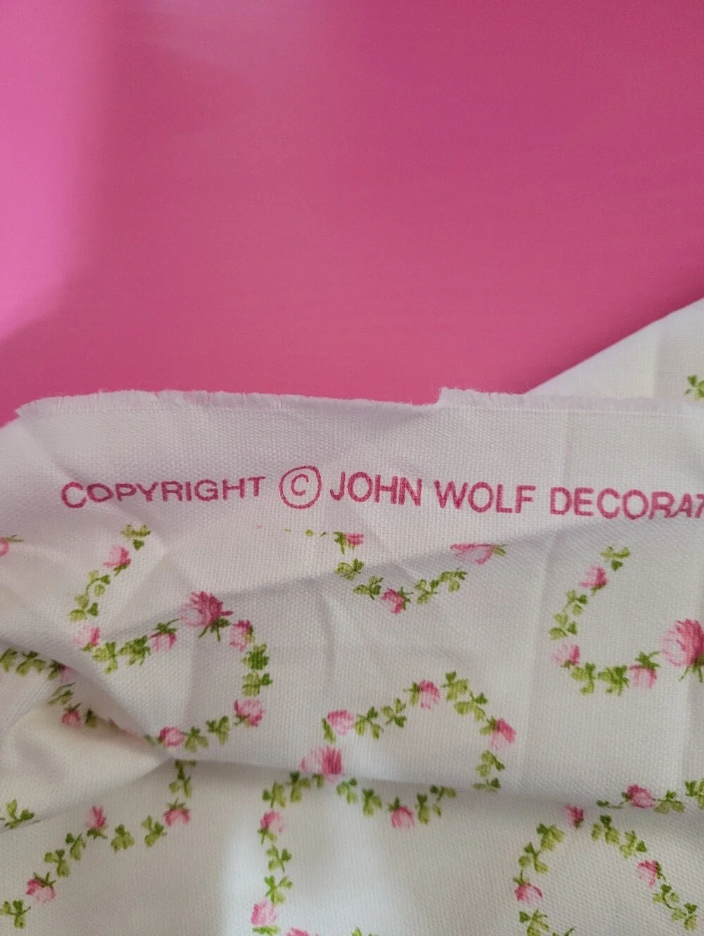 John Wolf Decorative Fabrics Pink Floral Vine Cream Sewing Fabric (1502)